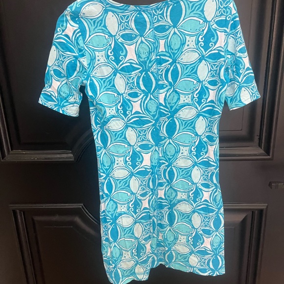 Lilly Pulitzer Fish Cotton Short Sleeve Dress Blue/White Small - Picture 4 of 6